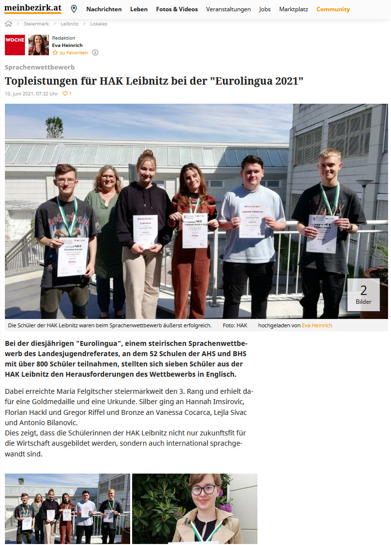Schüler/innen der HAK Leibnitz beim "Eurolingua"-Wettbewerb