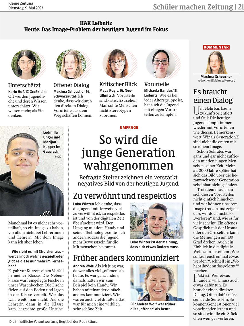 HAK Leibnitz, Schüler machen Zeitung, Beitrag vom 9. Mai 2023