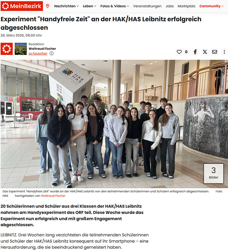 Schüler:innen der HAK/HAS Leibnitz nahmen erfolgreich am Projekt "Handyfreie Zeit" teil.